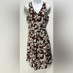 Floral Brown and White Sleeveless Dress